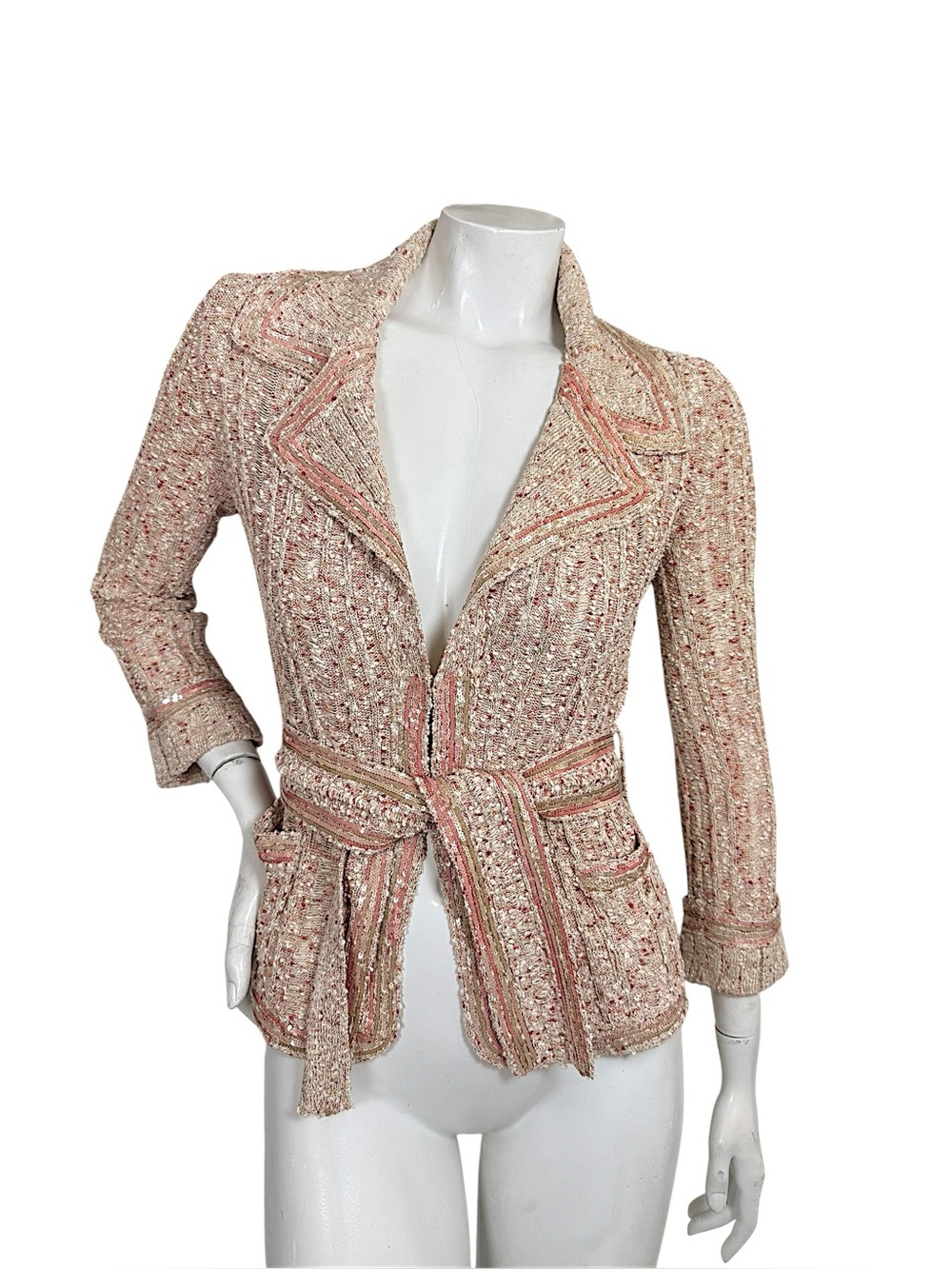 Chanel 06P Spring 2006 Sequin Belted Knit Cardigan Jacket